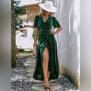 Simple Women's Emerald Green High Low Dress